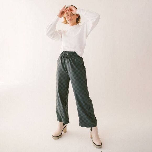 Albion Audrey Wide Leg Pants Slate Checkers Size XS Petite - Picture 1 of 9